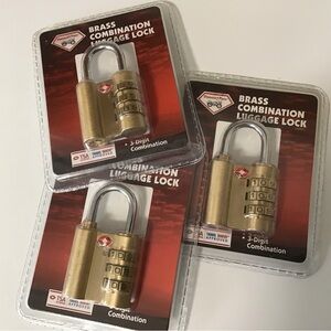 3 Diamond Plate Brass Combination Travel Locks